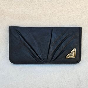 Roxy Faux Leather Black Wallet with Gold Logo Accent